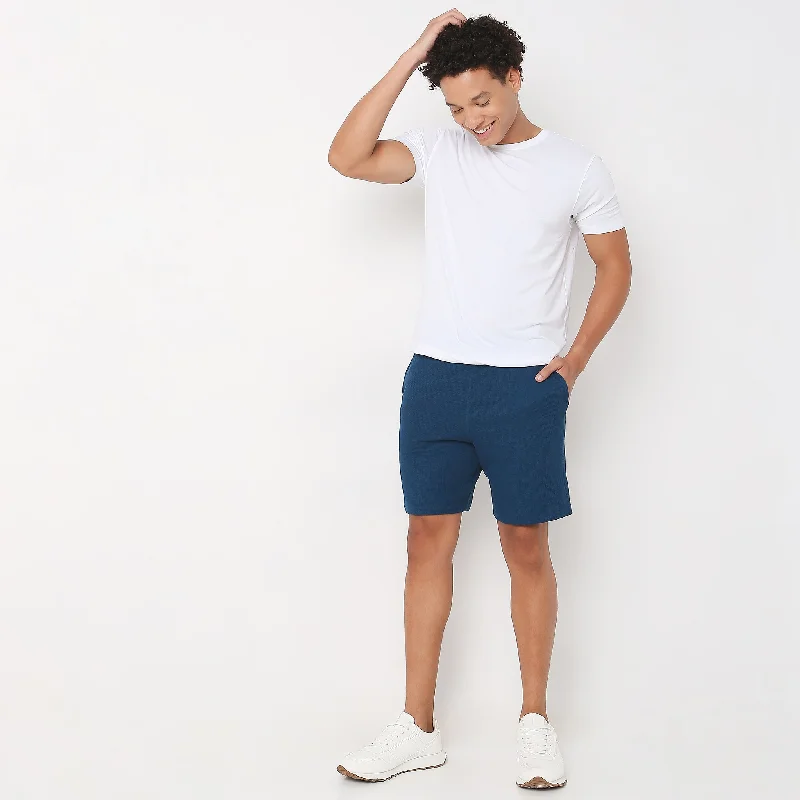 Waffle Knit Solid Mid Rise Shorts