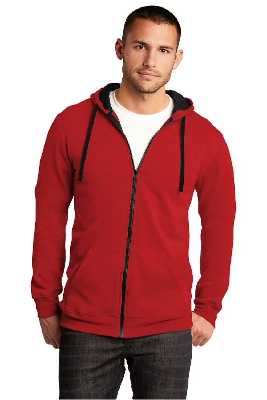 District Mens The Concert Fleece Full Zip Hooded Sweatshirt Hoodie w/ Pockets - New Red