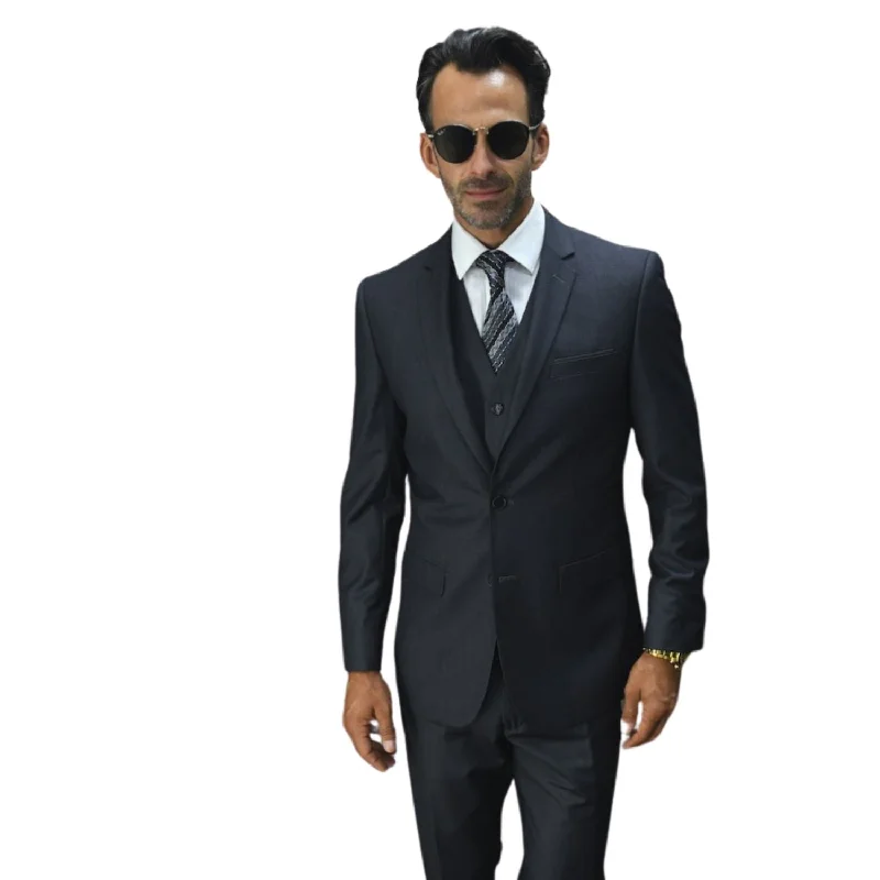 Sculptor Collection: 3-Piece Slim Fit Solid Suit For Men In Charcoal