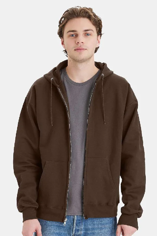 Hanes Mens Ultimate Cotton PrintPro XP Pill Resistant Full Zip Hooded Sweatshirt Hoodie w/ Pockets - Dark Chocolate Brown