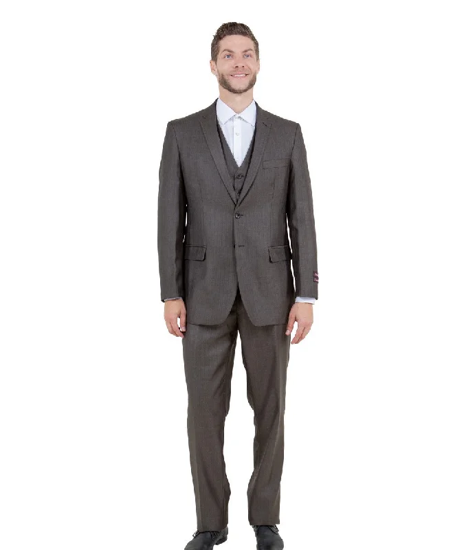 Argonaut Collection:  Brown Textured Solid Three-Piece Suit – Modern Fit