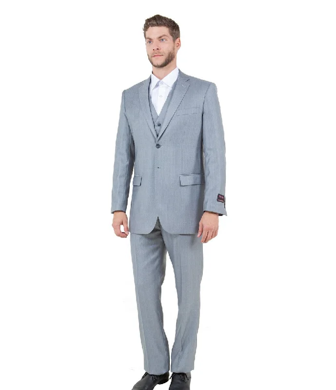 Argonaut Collection: Light Grey Textured Solid Three-Piece Suit – Modern Fit