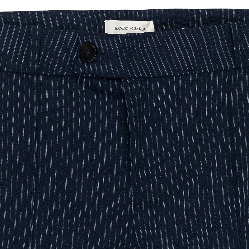 PINSTRIPE FLARE NAVY TROUSERS