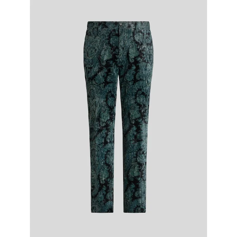 PRINTED RIBBED VELVET TROUSERS