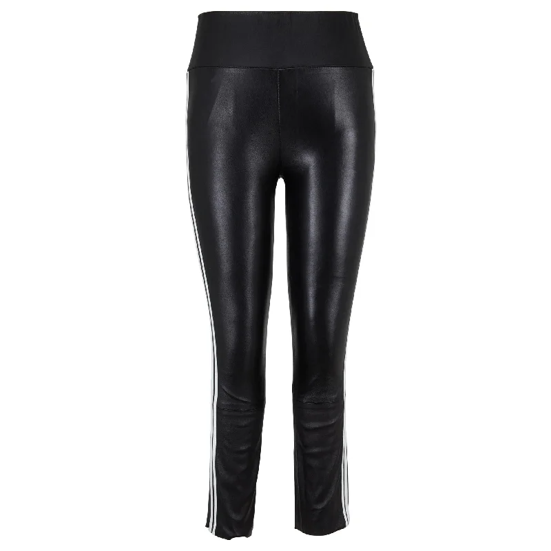 SPRWMN Black Athletic Striped Capri Leather Legging