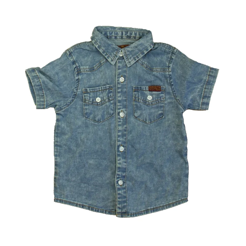 7 for all Mankind Boys Blue Button Down Short Sleeve