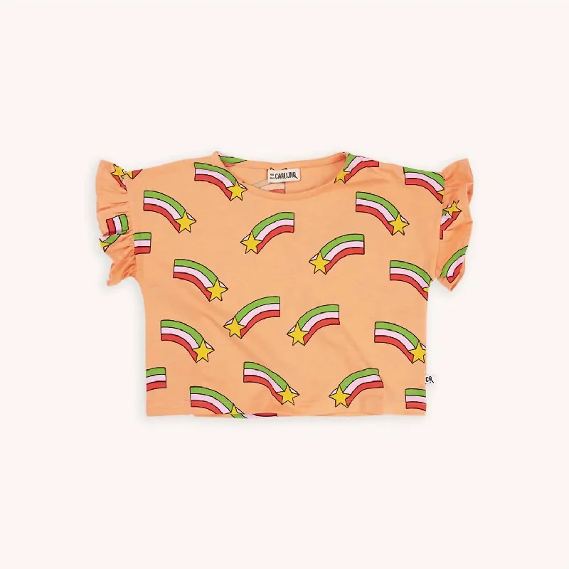 Girl's Frilled Shirt In Peach