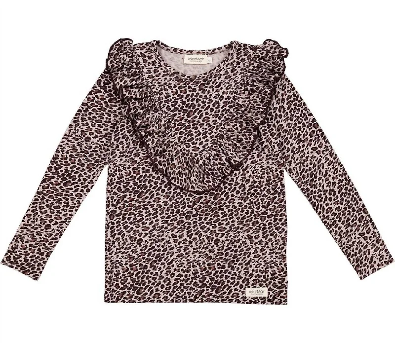 Girls Leopard Ruffle Top In Purple