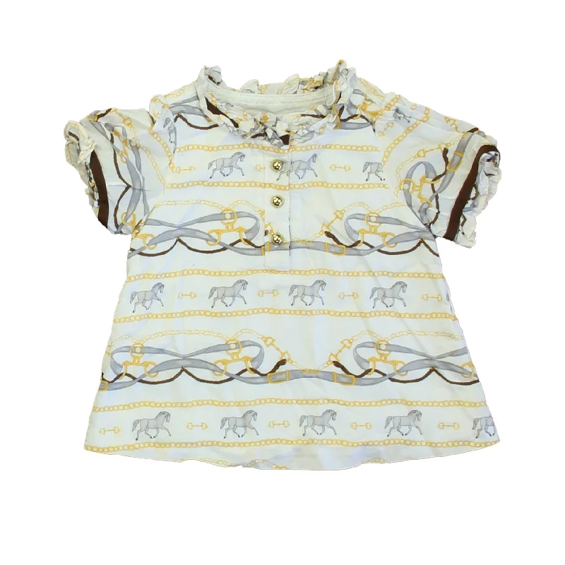 Janie and Jack Girls White | Yellow | Gray Horses Blouse