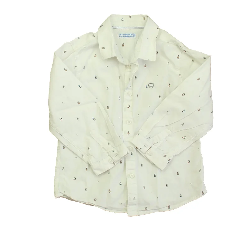 Mayoral Boys White Penguins Button Down Short Sleeve