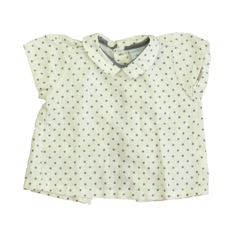 Paloma de la O Girls White | Gray Polka Dots Blouse