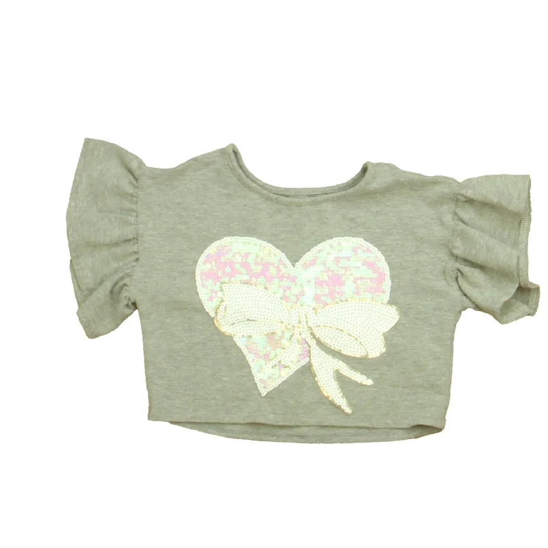 Pastourelle Girls Gray | Pink Heart Short Sleeve Shirt