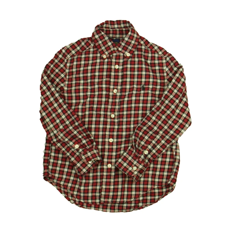 Ralph Lauren Boys Red | Black Plaid Button Down Long Sleeve