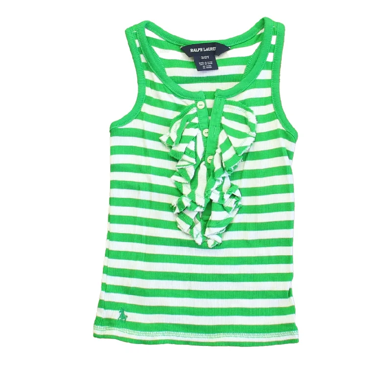 Ralph Lauren Girls Green | White Tank Top