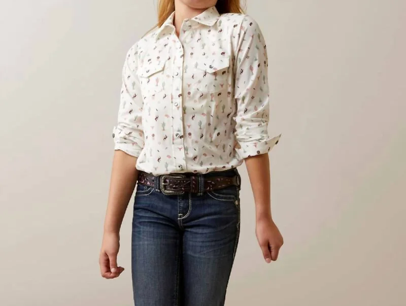 Santa Fe Crystal Snap Western Shirt In White