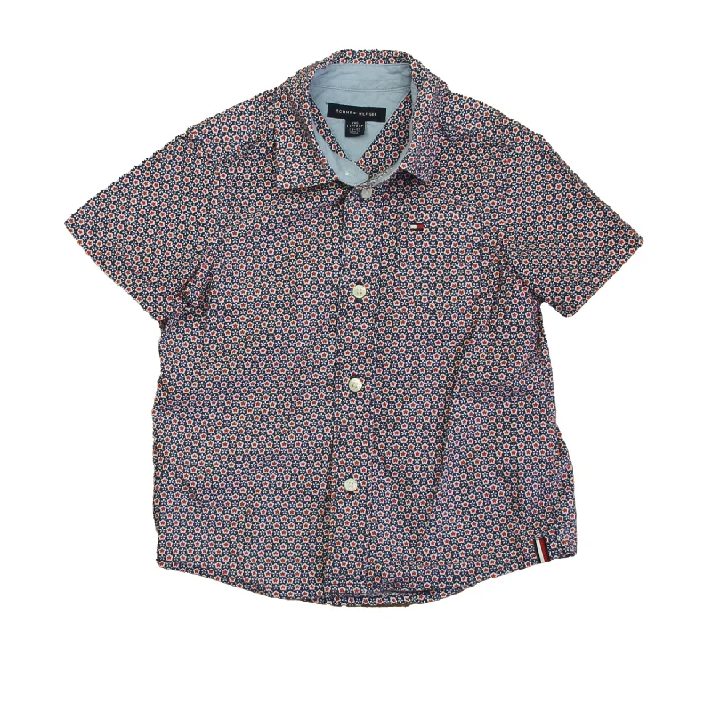 Tommy Hilfiger Boys Navy | Red Foral Button Down Short Sleeve