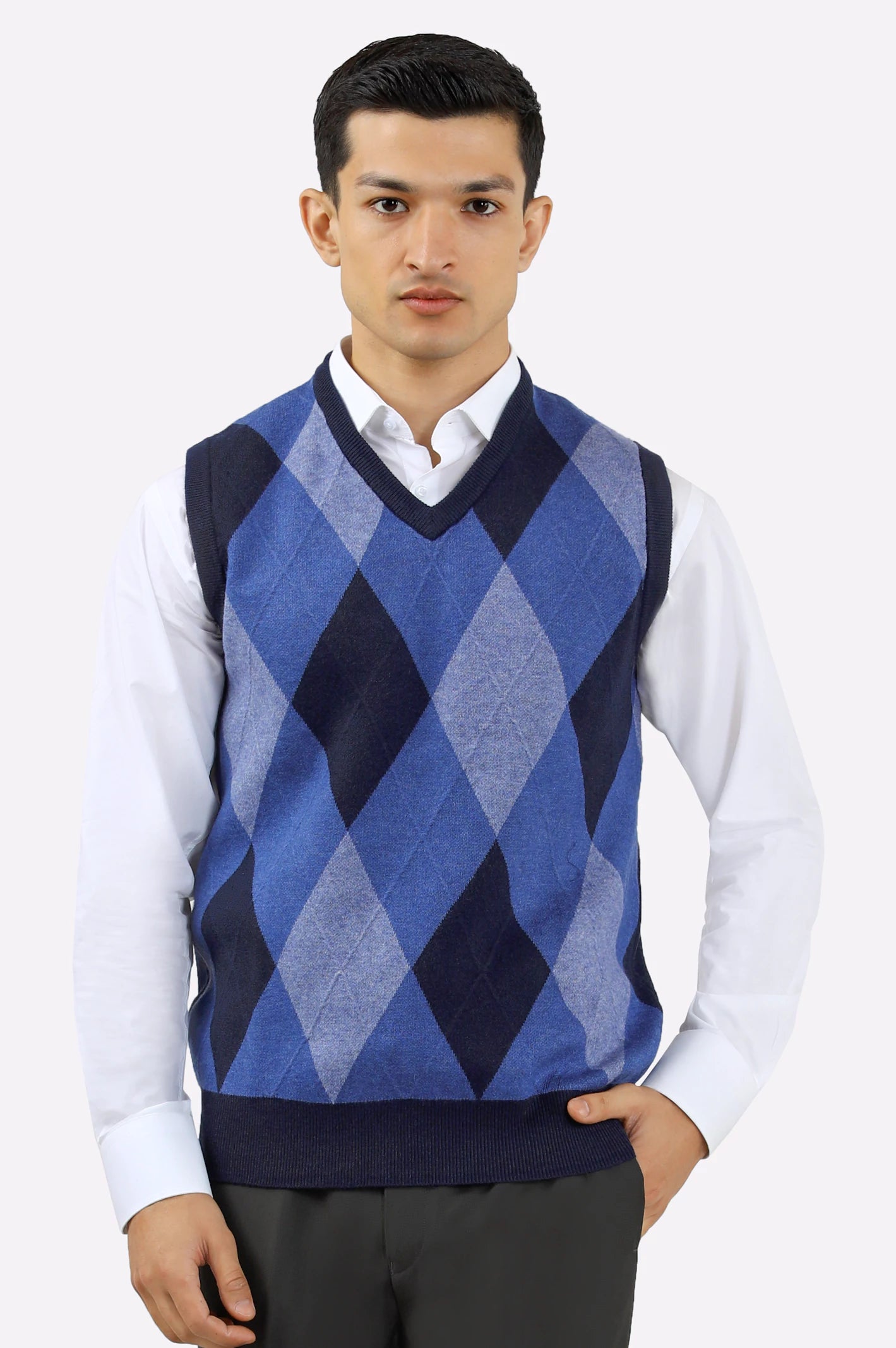 Men V-Neck Navy Sleeveless Sweater