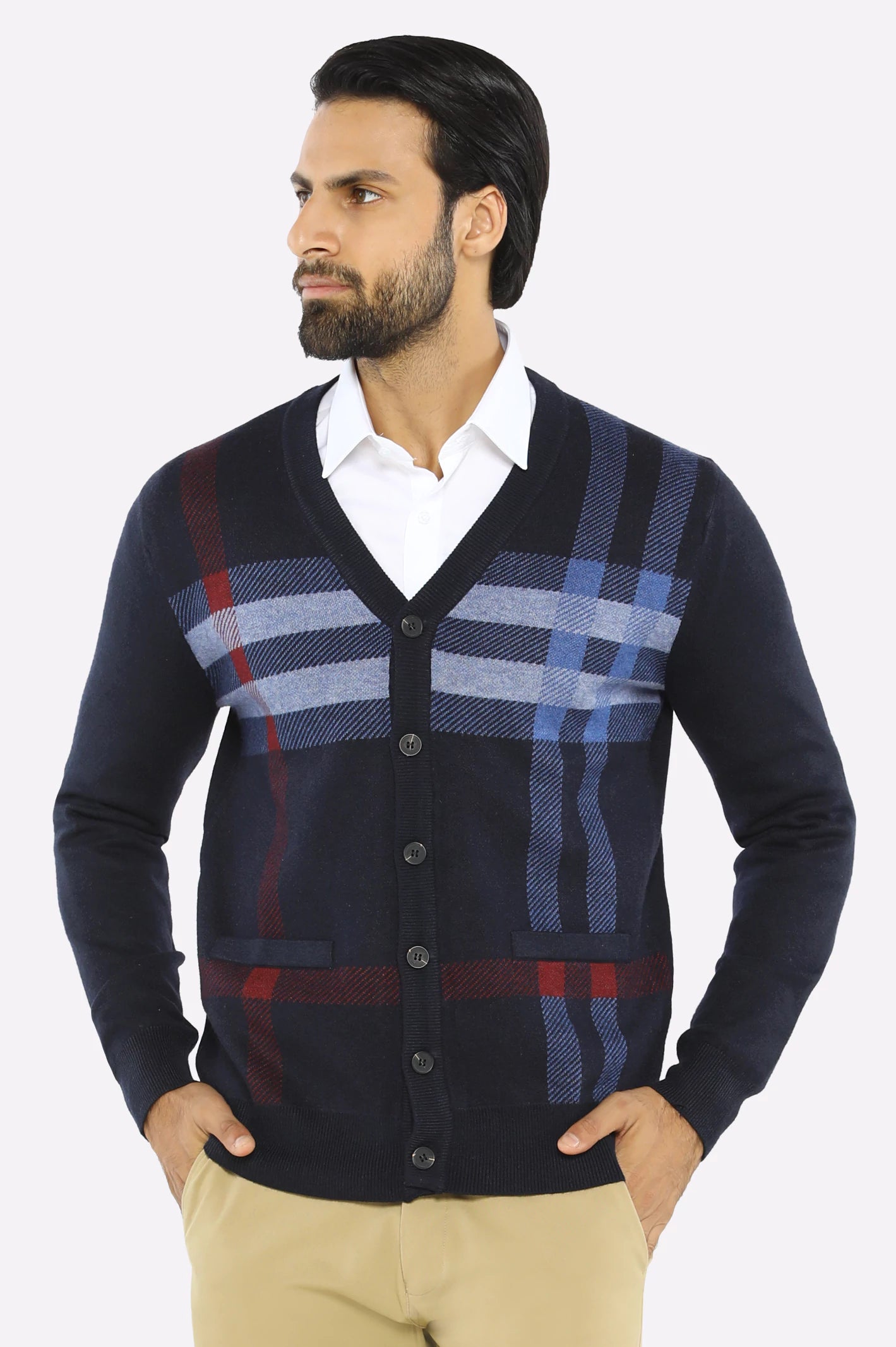 Men Full Sleeves Multi Blue Cardigan