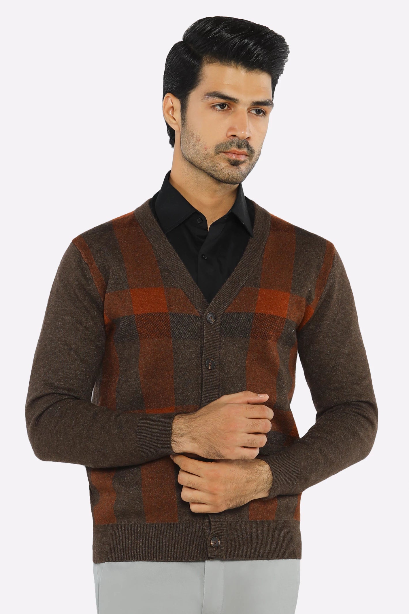 Men Full Sleeves Brown Cardigan