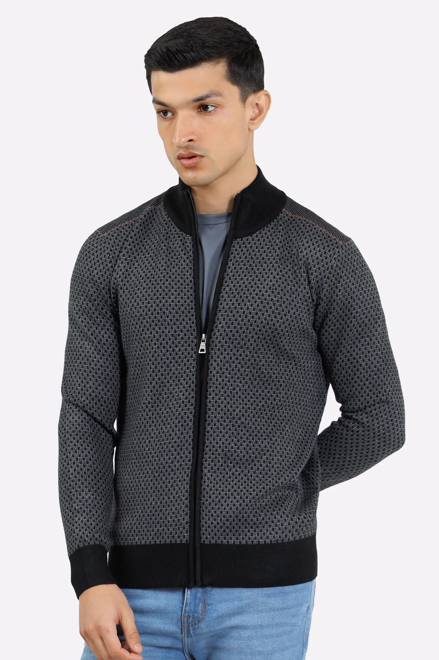 Men Grey Zipper Cardigan