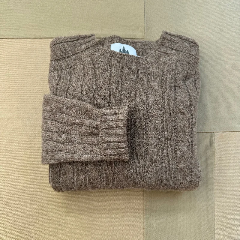 Shetland Wool Cable Crew Sweater, Nutmeg